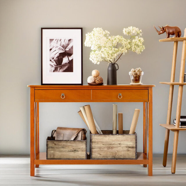 107Cm 2 Tier Console Table with Storage Drawers Entryway Hallway Tables Living Room