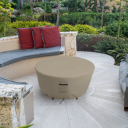 Heavy-Duty Outdoor Round Fire Pit Cover, Patio Durable & UV Resistant Waterproof Fire Table Cover