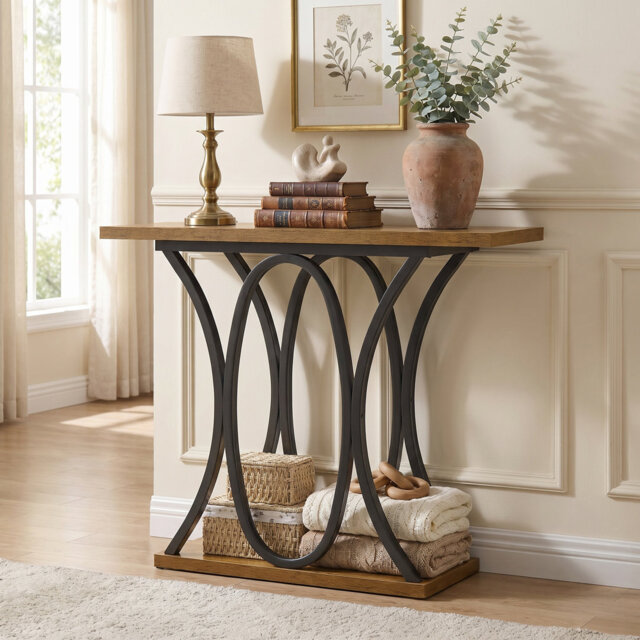 "40"" Console Table With Geometric Metal Legs And Stable Base, Living Room Furniture For Foyer, Hallway, Entrance"