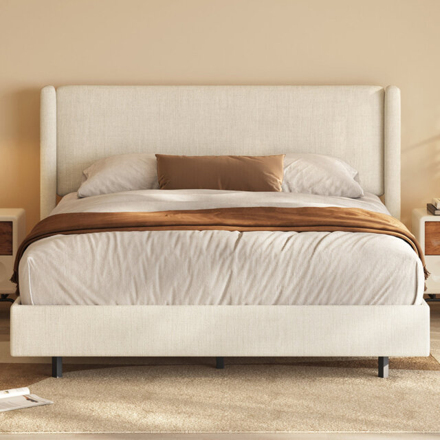 Guyii Modern Beige Bed Frame with Wingback Headboard & 9 Support Legs — free download