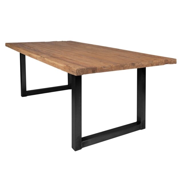 Edge Teak Solid Wood Top Metal Base Dining Table
