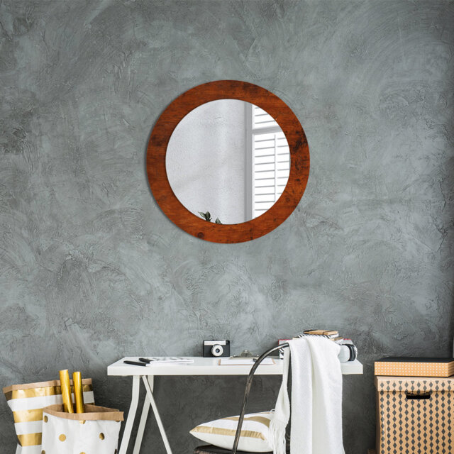 Huldar Round Glass Framed Wall Mounted Accent Mirror in Black/Brown