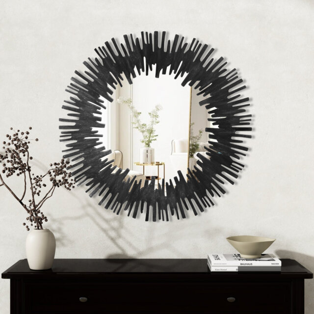 85x85CM Wall Mirror Black Metal Irregular Round Accent Mirror