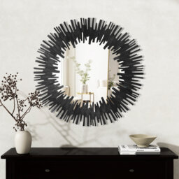 85x85CM Wall Mirror Black Metal Irregular Round Accent Mirror