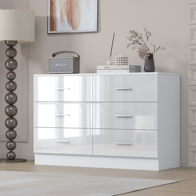 Eva High Gloss 6 Drawer Chest of Drawers - H: 75cm x D: 40cm x W: 112cm
