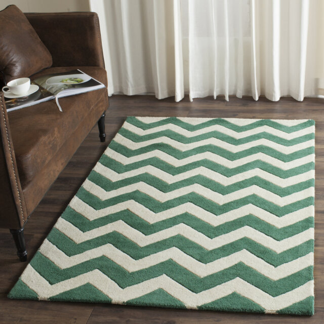 Crumbley Hand Tufted Wool Teal/Ivory Rug