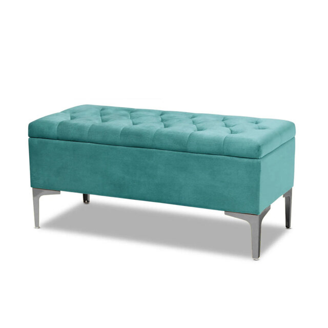 Modena Wide Velvet Tufted Rectangle Ottoman Storage Bench with Legs, Upholstered Multi-Function Footstool Bench for Living Room & Bedroom