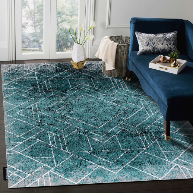 Modern De Luxe rug for the living room, bedroom, geometric, diamonds - textured gray / green
