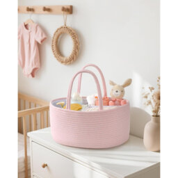 Nappy Caddy, Cotton Rope With Removable Dividers - Portable Baby Nursery Storage For Diapers, Wipes, Creams - Newborn Essentials Purple
