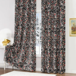 Black Velvet Floral Blackout Curtains for Bedroom 2 Panels, Soft Vintage Curtains 132 x 229 cm