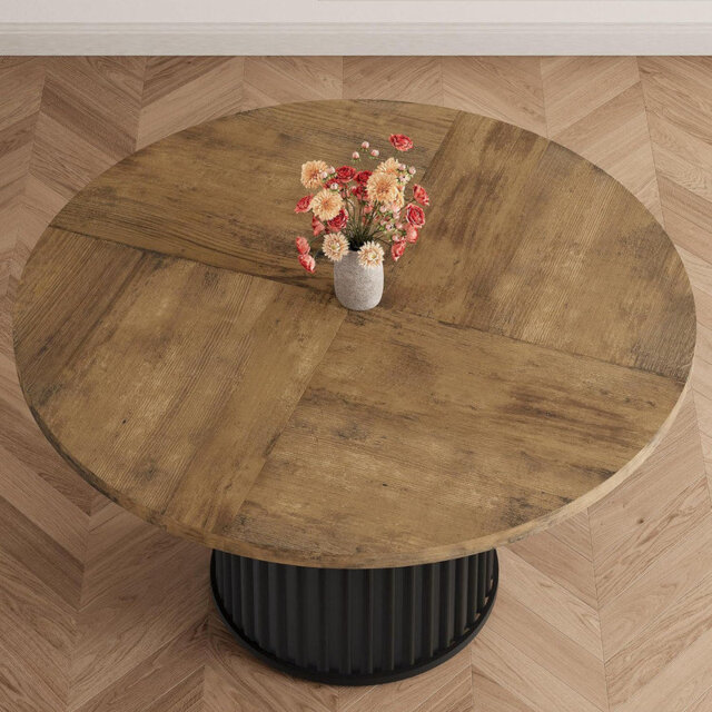 Extendable Round Metal Base Dining Table