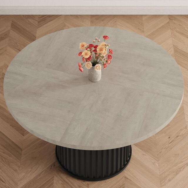 "47"" Round Dining Table for 4-6 People, Dining Room Table with Sturdy Waveform Metal Pedestal Base, Farmhouse Circle Kitchen Table for Dining Room, Kit"