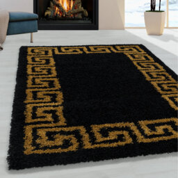 Foust Shaggy Black/Gold Area Rug
