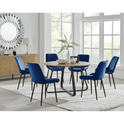 Sandy Classic Wood Effect & Metal Dining Table Set with 6 Luxury Velvet Dining Chairs