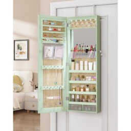 Jewelry Cabinets with Mirror and LED Lights, Door Hanging/Wall Mounted Jewelry Armoire