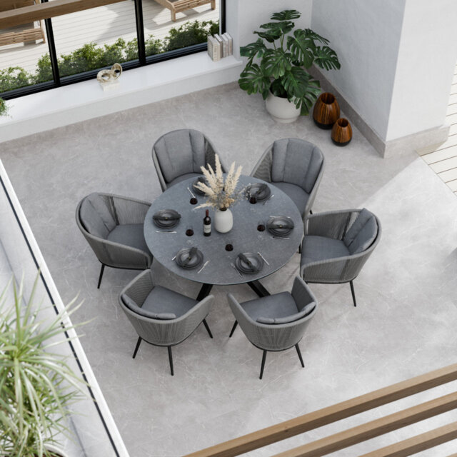 Aspen 6 seater 150cm round dining set with rope chairs