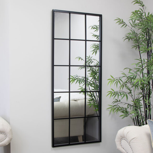 Rosalind Wheeler Extra Large Matt Black Window Mirror 205cm x 59cm
