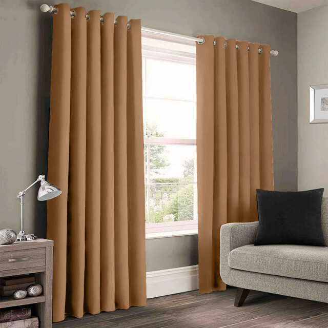 Luxury 230 GSM 100% Blackout Eyelet Room Darkening Curtain Pair
