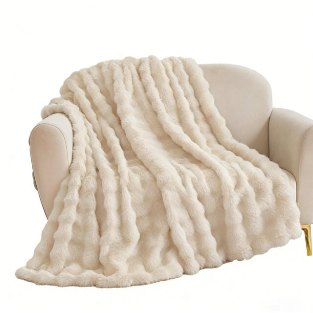 Solid Color Faux Rabbit Fur & Flannel Weighted Throw Blanket, Ultra Soft & Cozy for Sofa Couch Bed