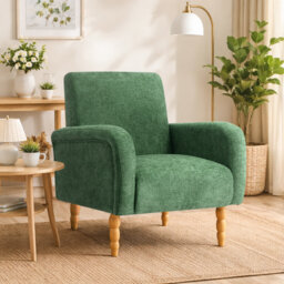 Upholstered Accent Armchair with Turned Solid Wood Legs