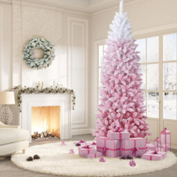 Snow Flocked Pencil Christmas Tree, Slim Artificial Christmas Tree with Sturdy Metal Stand, Skinny Xmas Tree Holiday Decoration for Home, Office