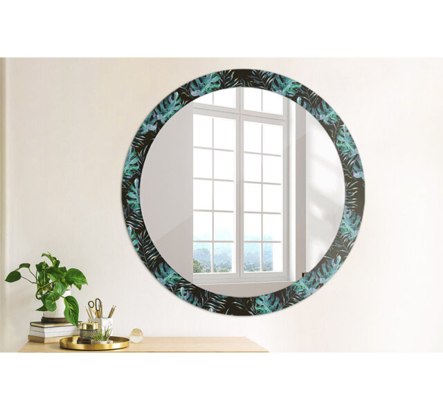 Huldar Round Glass Framed Wall Mounted Accent Mirror in Black/Blue