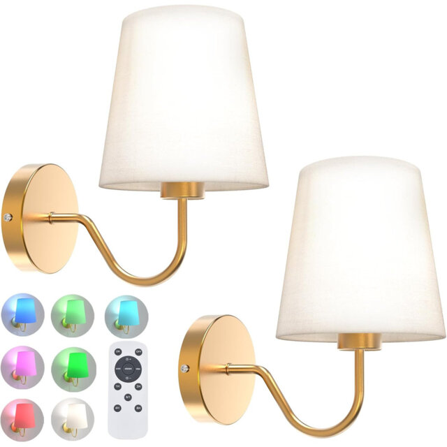Battery Operated Wall Lights Set of 2 RGB Dimmable Rechargeable Wall Lights Indoor Wireless Wall Sconces Cordless Sconce Wall Lamp Remote Control