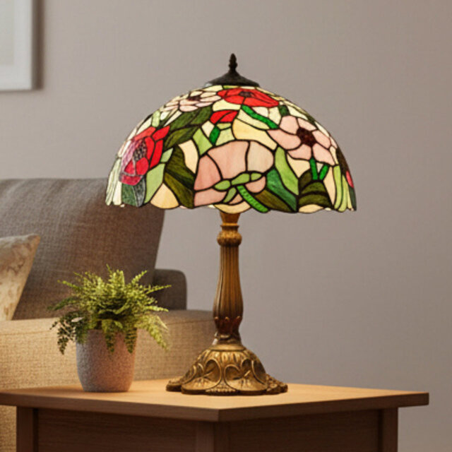 Mintz Spring Flower Stained Glass Tiffany Table Lamp -