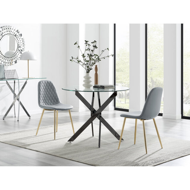 Bernell Glass And Chrome Metal 2 Seat Round Dining Set With Luxury Faux Leather Dining Chairs