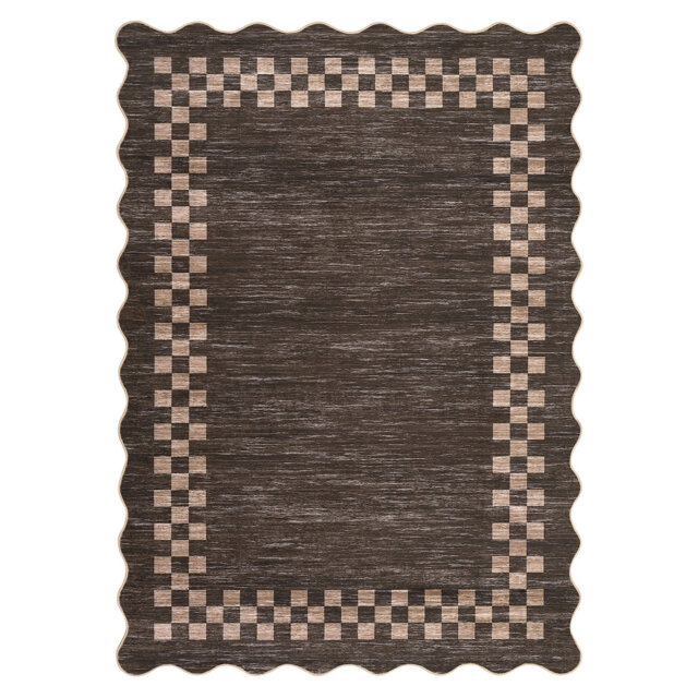 Scalloped Area Rug Washable Rugs for Living Room, Modern Border Throw Floor Carpet for Bedroom Non Slip Mat with Rubber Back Nursery Rug for Dining Ro