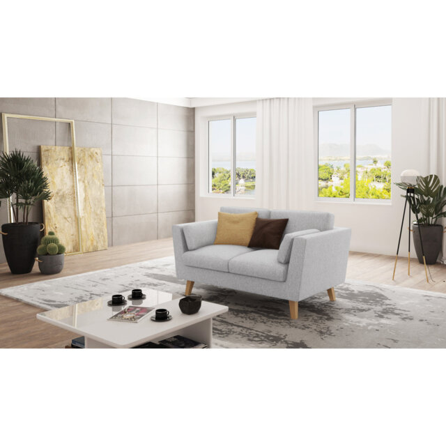 Sofa 2 Seater with Wooden Legs In Scandinavian Style