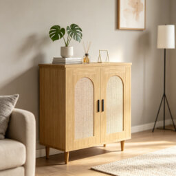 Rattan Sideboard Cabinet with Adjustable Shelves - Sturdy MDF Construction, Easy Assembly for Dining Room, Kitchen & Entryway