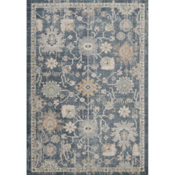 Washable Living Room Traditional Lagoon Floral Area Rug – Soft Polypropylene Weaving, Low Pile, Non Slip Cotton Backing for Elegant Indoor Spaces, Nav