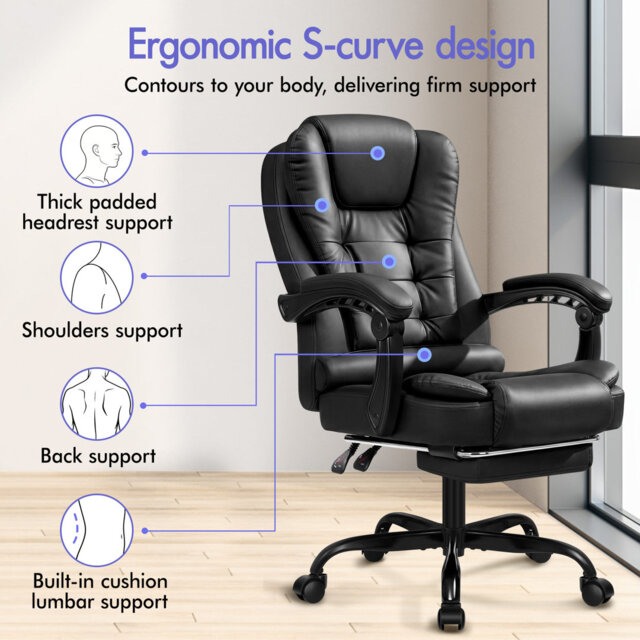 Office Chair Massage Executive Recliner Footrest Swivel Gaming