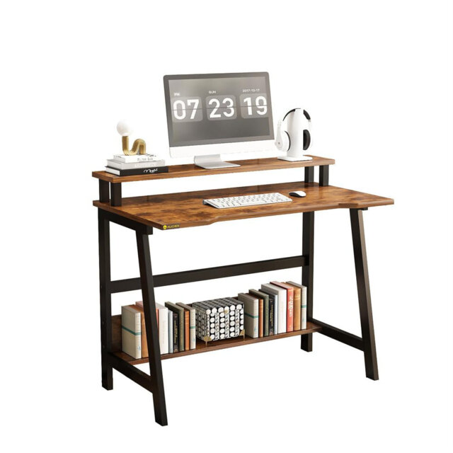 80 x 60 cm Ergonomic Computer Standing Desk with Monitor Stand & Open Storage Shelf, Modern MDF Steel Frame Home Office Gaming Writing Table for Stude