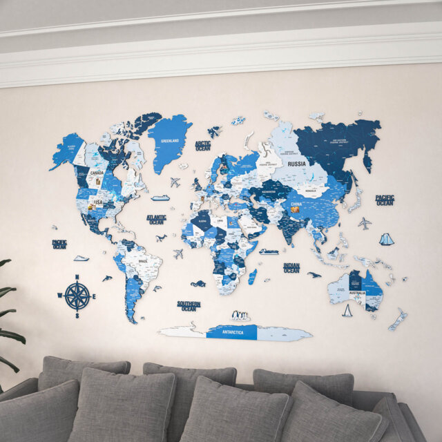 3D Wooden World Map Wall Art with Flag Stickers – Large Wood Map Décor & Travel Tracker for Living Room, Office & Study