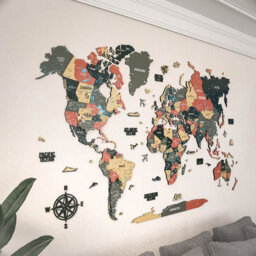 3D Wooden World Map – UV Printed Wall Art, Modern Home & Office Decor