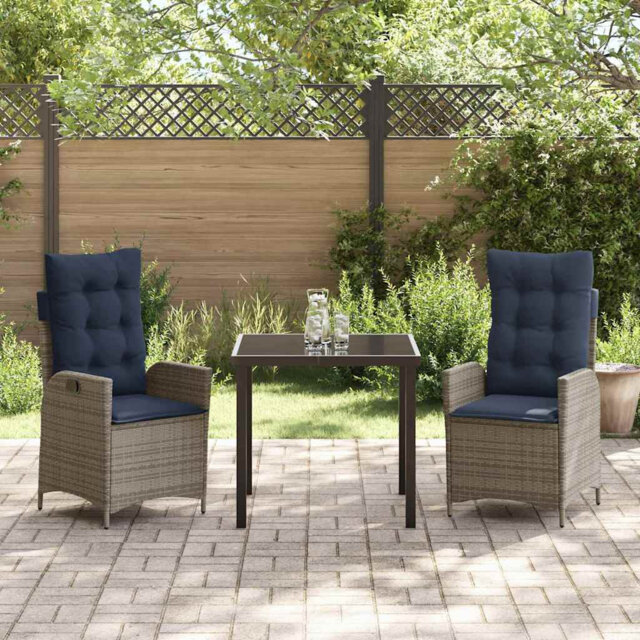 Garden Dining Set With Cushion Grey And Black Rattan Outdoor Furniture