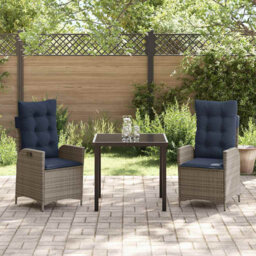 Garden Dining Set With Cushion Grey And Black Rattan Outdoor Furniture