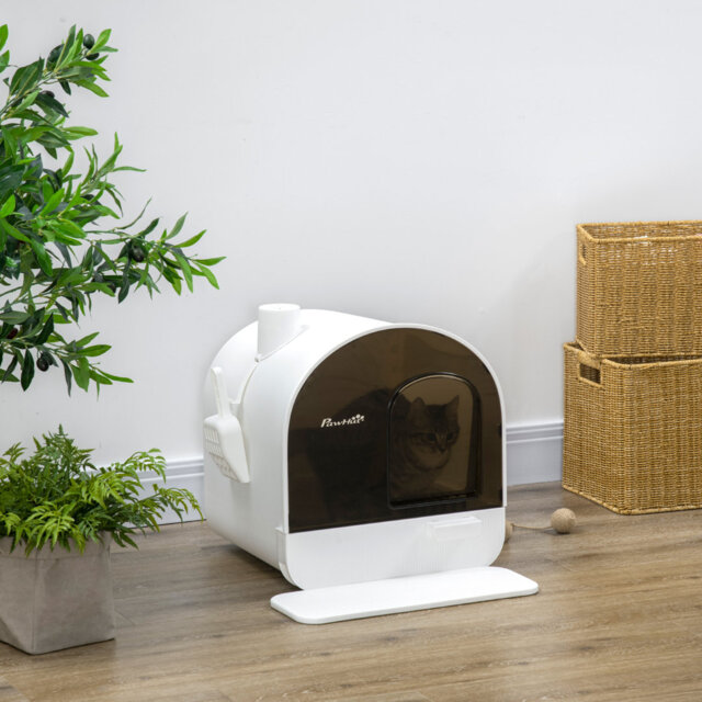 Hooded Cat Litter Tray with SlideOut Drawer 43 x 44 x 47cm White