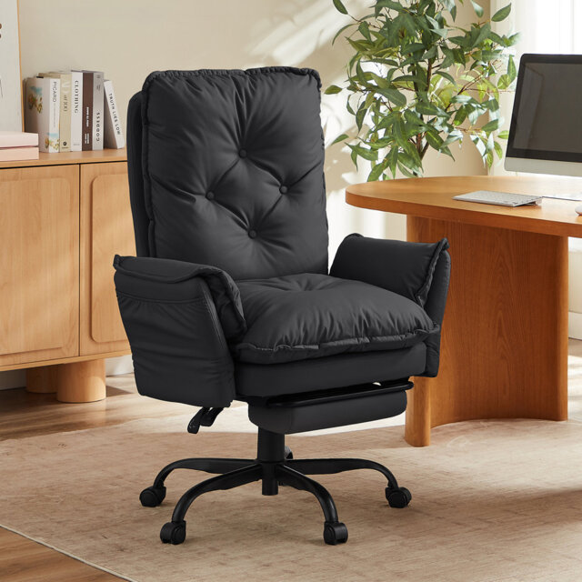 Cross Legged Home Office Chair with Footrest and Reversible Armrests for PU Leather