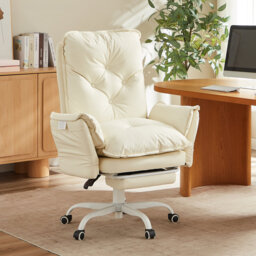 Cross Legged Home Office Chair with Footrest and Reversible Armrests for PU Leather
