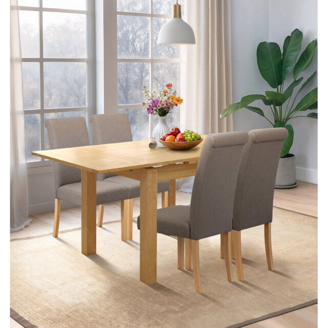 Waverly Oak Small Extending Table With 4 Oak Chairs Steel Grey Seat Pad