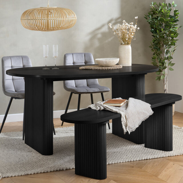 Axel Oval Fluted Dining Table With 2 Fabric Chairs 1 Bench
