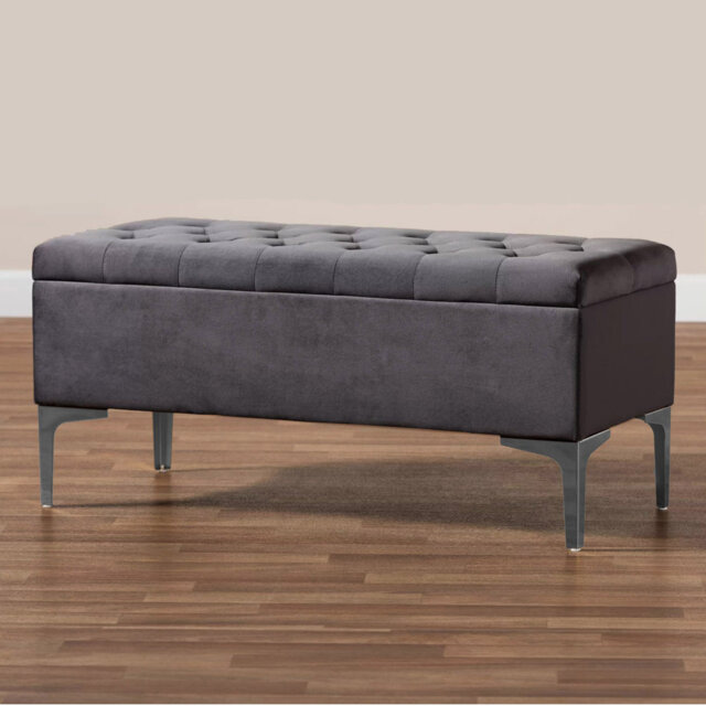 Modena Wide Velvet Tufted Rectangle Ottoman Storage Bench with Legs, Upholstered Multi-Function Footstool Bench for Living Room & Bedroom