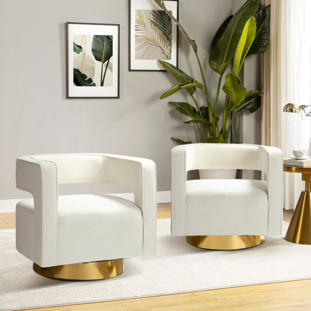 Blanca 75cm W Modern Velvet Swivel Barrel Chair with A Open-Back