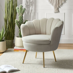 Donata  Modern Velvet Barrel Chair with Channel Tufted Back and Scalloped Seashell Edges