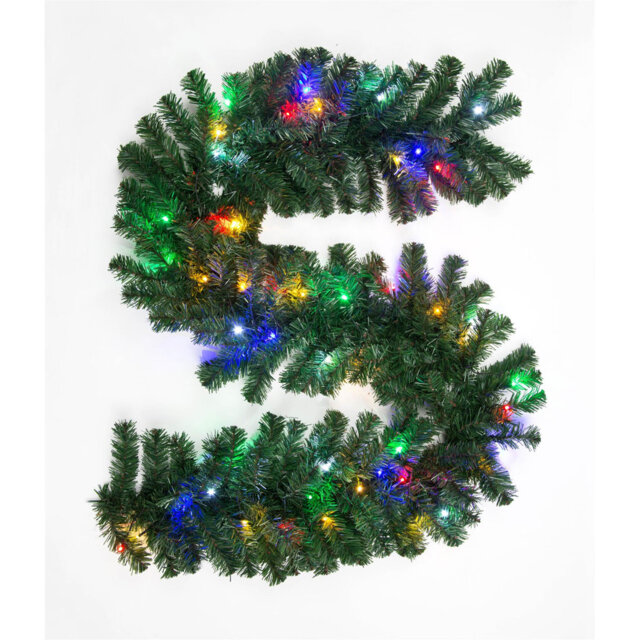 2m Green Pre-Lit Alaskan Pine Christmas Garland with 50 Multicolour LEDs