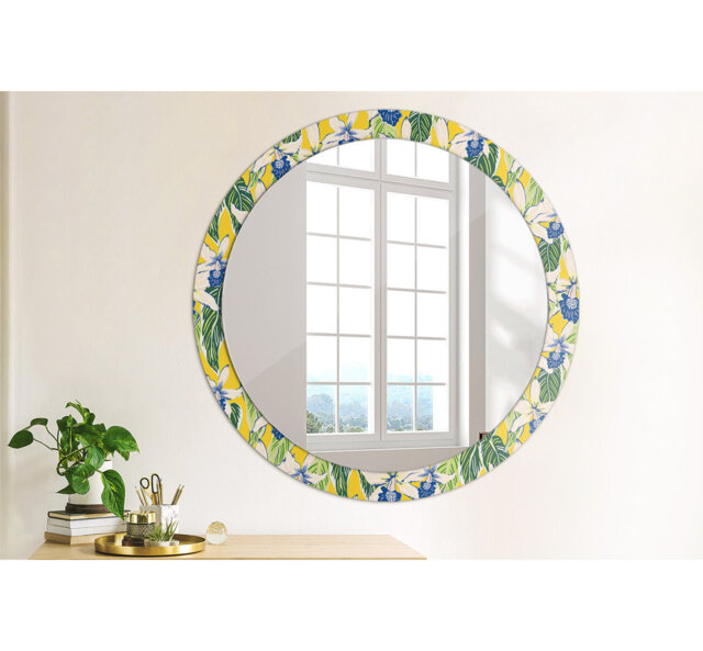 Huldar Round Glass Framed Wall Mounted Accent Mirror in Yellow/Green/Blue