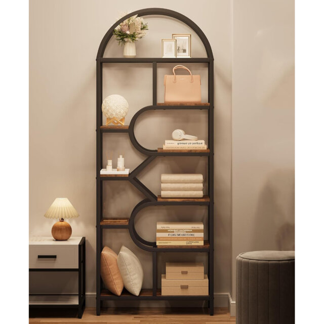 Stricker 6 Tier Arched Bookcase,tall Display Racks Geometric Open Storage Shelf Unique Book Rack